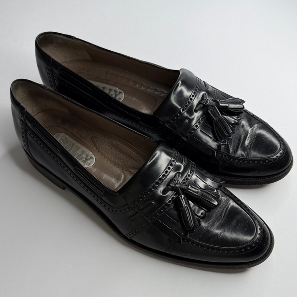 BALLY Vintage Black Italian Tassel Fringe Leather Loafers #2901 9-1/2B Narrow main image 4
